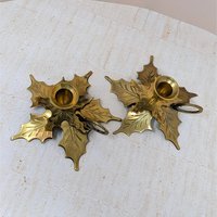 Vintage Solid Brass Maple Leaf Chambersticks