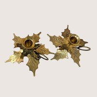 Vintage Solid Brass Maple Leaf Chambersticks