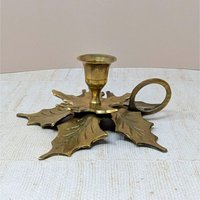 Vintage Solid Brass Maple Leaf Chambersticks