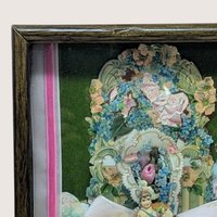 Mid-Century Framed Valentine Collage Shadow Box With Notes