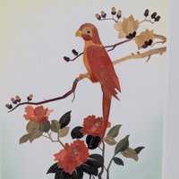 1970s Bamboo Shaving Art – Vintage Tropical Bird & Botanical Redy to Frame