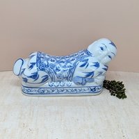 Vintage Chinese Porcelain Opium Pillow – Blue and White Figural Headrest