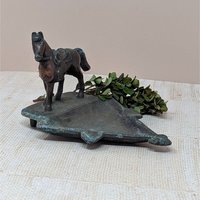 1930 John Wright Horse Ashtray – Vintage Cast Metal Saddled Horse Western Americana