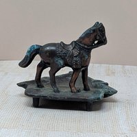 1930 John Wright Horse Ashtray – Vintage Cast Metal Saddled Horse Western Americana