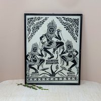 Mid-Century Cambodian Rice Paper Rubbing – Vintage Apsara Dancer Gallery Art
