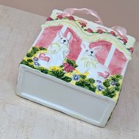 1980s Ceramic Bunny Bag – Vintage Sculptural Spring Vase