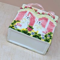 1980s Ceramic Bunny Bag Vase