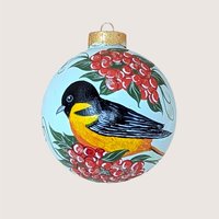 Vintage Hand-Painted Baltimore Oriole Glass Ornament 