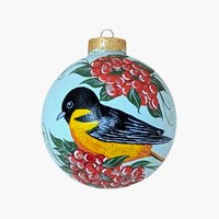 Vintage Hand-Painted Baltimore Oriole Glass Ornament 