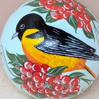 Vintage Hand-Painted Baltimore Oriole Glass Ornament 