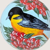 Vintage Hand-Painted Baltimore Oriole Glass Ornament 