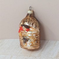 Vintage Blown Glass Baby in a Beehive – Heirloom Mercury Glass Ornament