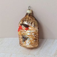 Blown Glass Baby in Beehive Ornament – Vintage German Skep Mercury Glass