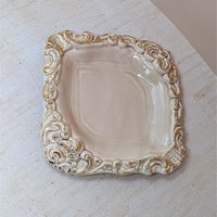 Mid-20th Century Pink Floraline Square Ashtray – Hollywood Regency Gold Trim