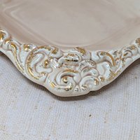 Mid-20th Century Pink Floraline Square Ashtray – Hollywood Regency Gold Trim