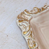 Mid-20th Century Pink Floraline Square Ashtray – Hollywood Regency Gold Trim