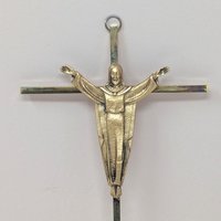 Vintage Modernist Metal Crucifix – 10-inch Risen Christ Wall Hanging