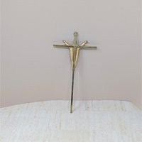 Vintage Modernist Metal Crucifix – 10-inch Risen Christ Wall Hanging