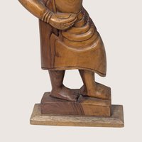 Vintage Mid Century Wood Female Figurine With Basket Tribal Folk Art Statue