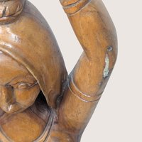 Vintage Mid Century Wood Female Figurine With Basket Tribal Folk Art Statue