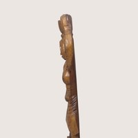 Vintage Mid Century Wood Female Figurine With Basket Tribal Folk Art Statue
