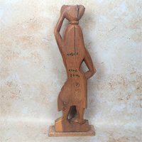 1970s Hand Carved Solid Wood Woman with Basket Statue