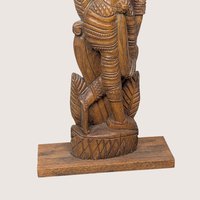 Vintage Mid Century Ornate Wood Female Figurine Palm Tree Folk Art Statue