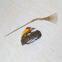 Vintage Hand-Carved Wood Bird Hair Slide – Bird of Paradise Boho Hair Pin