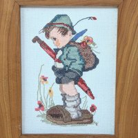 Vintage M.J. Hummel It Looks Like Rain: Framed Cross-stitch