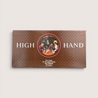 High Hand board game box with a brown patterned background and a central circular image of people playing.