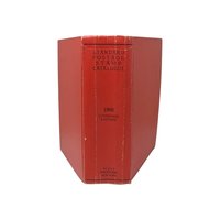A thick, red hardcover book with a textured spine. The text reads Standard Postage Stamp Catalogue 1968 Combined Edition in black ink. The cover shows gentle edge wear and a slight lean from its substantial page count.