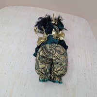 Vintage Porcelain Mardi Gras Jester – 12" Emerald & Gold Posable Baby Doll