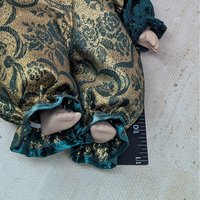 Vintage Porcelain Mardi Gras Jester – 12" Emerald & Gold Posable Baby Doll