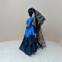 1960s Spanish Senorita Doll – Mid-Century Modern Blue Satin & Black Lace Mantilla Folk Art Figurine