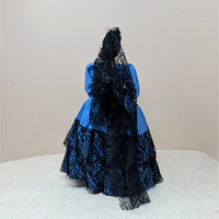 1960s Spanish Senorita Doll – Mid-Century Modern Blue Satin & Black Lace Mantilla Folk Art Figurine