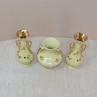 Vintage Yellow & Gold Ceramic Vase Collection – Mid Century Spring Decor