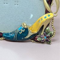 Vintage Jeweled High Heel Photo Frame – Enameled Flower & Crystal 3.5x5