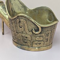 Mid-Century Chinese Brass Silk Iron – Traditional Pan Iron with Wood Handle