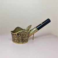 Mid-Century Chinese Brass Silk Iron – Traditional Pan Iron with Wood Handle