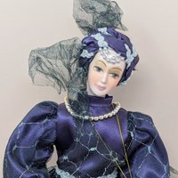 Vintage Kingstate Porcelain Harlequin – Purple & Silver Jester Doll