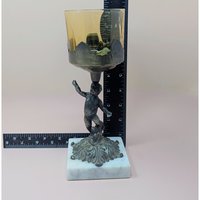 Vintage Hollywood Regency Cherub – Marble & Amber Glass Figural Candle Holder