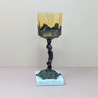 Vintage Hollywood Regency Cherub – Marble & Amber Glass Figural Candle Holder