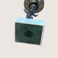 Vintage Cherub Candle Holder: Brass and Marble Amber Glass Votive