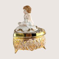 1970s Hollywood Regency Cherub Trinket Box 