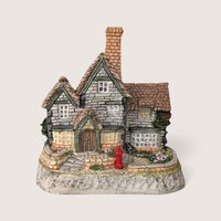 Signed David Winter miniature cottage sculpture of The Post Office featuring classic masonry and red post box.
