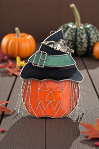 Vintage Stained Glass Jack O' Lantern Suncatcher