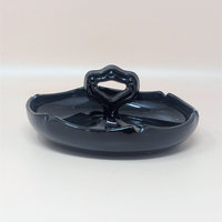 930s Unmarked Ornate Handled Dish – Art Deco Black Amethyst Glass Vanity Tray