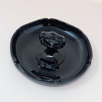 930s Unmarked Ornate Handled Dish – Art Deco Black Amethyst Glass Vanity Tray