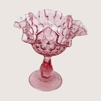Vintage Fenton Cranberry Glass Pink Thumbprint Pedestal Compote