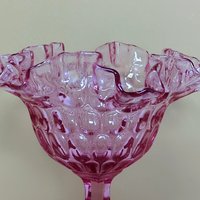 Vintage Fenton Cranberry Glass Pink Thumbprint Pedestal Compote